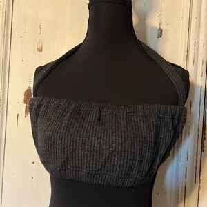 WeWoreWhat Black Ribbed tie halter bra top